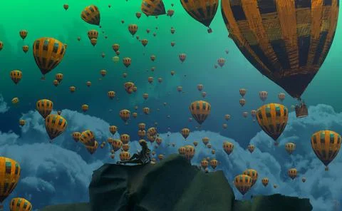 Travelling theme. Imaginary world. Alternative realm. Stock Illustration