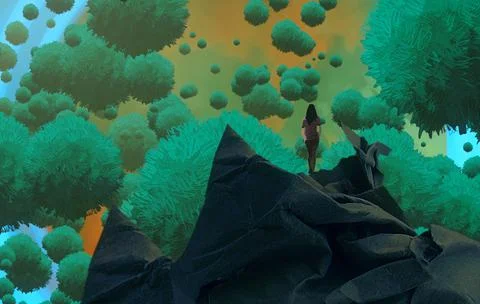Travelling theme. Imaginary world. Alternative realm. Stock Illustration