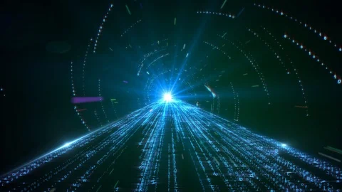 Travelling through a path of data. Digital numeric, letters warp tunnel Vídeo Stock 124944795