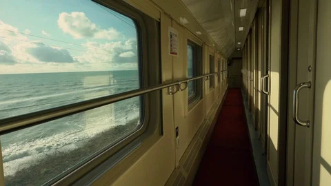 Travelling by train. View inside the carriage. Beautiful view from the train 스톡 동영상 129748780