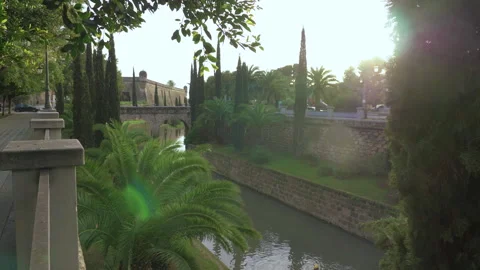 Travelling view of the Pont de sa Porta de Santa Catalina. Palma de Mallorca Stock Footage 275342771