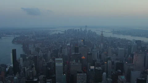 Traversing upper Manhattan at dusk looking South Stock Footage 135947572