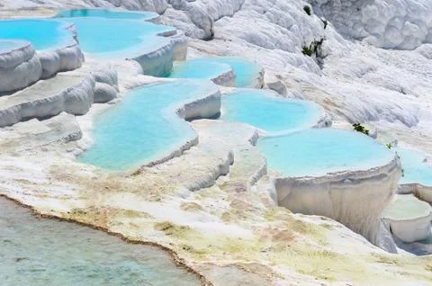 Travertine pools and terraces in Pamukkale, Turkey Stock Photos