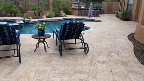 Travertine tile pool deck. Stock Footage 203853470