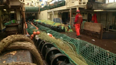 Trawl, which is lowered into the sea Stock Footage 63124229
