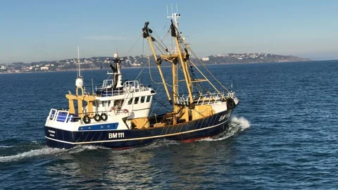 Trawler leaving Brixham Harbor - 4K Stock Footage 108162999