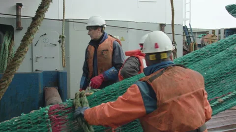 Trawler lifts the trawl. Stock-Footage 155238240