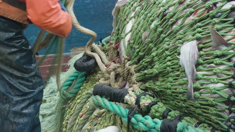 Trawler lifts the trawl. Stock Footage 155243451