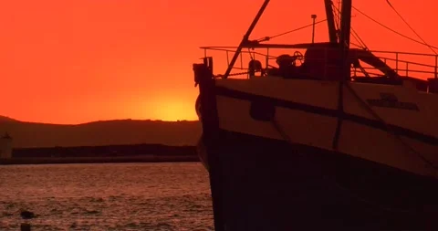 Trawlers at sunset in wharf Video stock 154200520