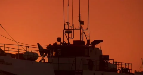 Trawlers in wharf at sunset other POV- Stock Footage