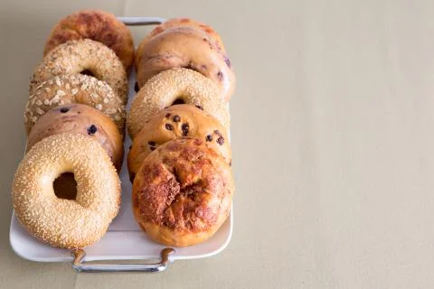 Tray of Bagels Placed on a Table with Copy Space Stock Photos