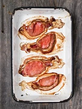 Tray of baked bacon Stock Photos