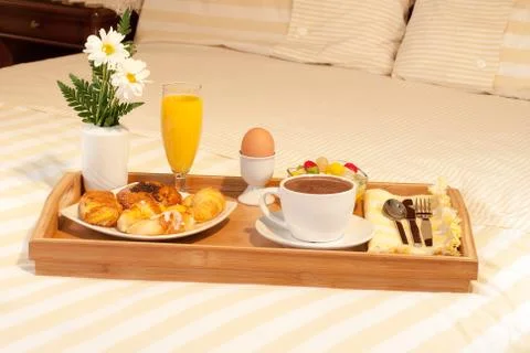 Tray with breakfast Stock Photos