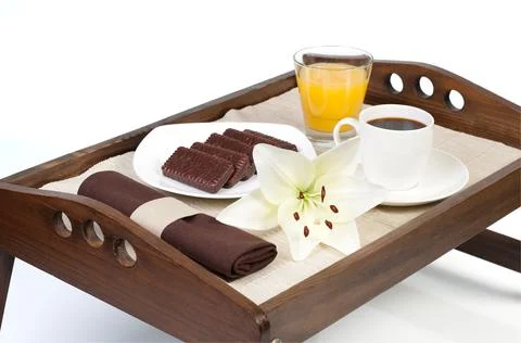 Tray with breakfast Foto stock