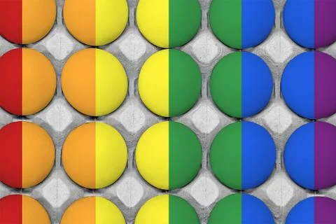 Tray of chicken eggs. Flag of tolerance. Stock Photos