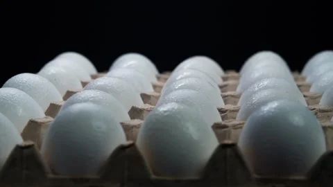 A tray with chicken eggs slowly rotates on a black background. Stock Footage 246558472