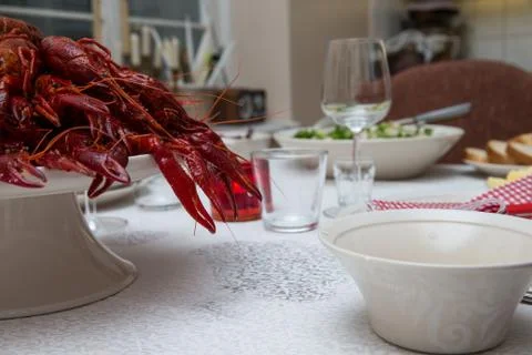 Tray of crayfish on a table Foto stock