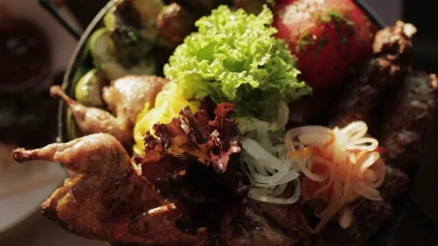 Tray with delicious grilled meat Stock Footage 72586482