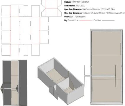 TRAY WITH DIVIDER Box template die cut vector-eps Stock Illustration