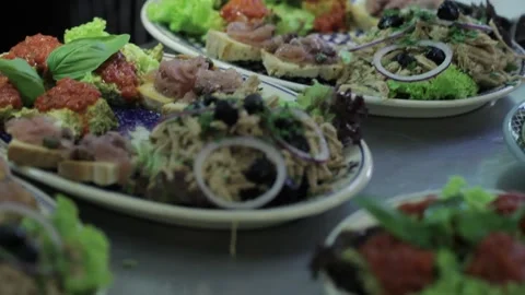 A tray of food on a table Video stock 155451877