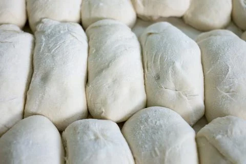 Tray of Freshly Prepped Raw Bread Dough Stock-Fotos