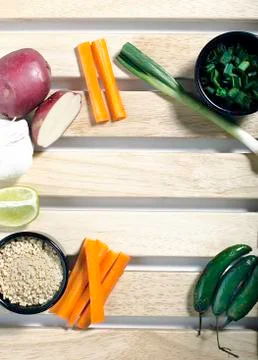 Tray of Prepared Vegetables Stock Photos