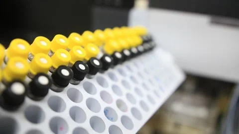 A tray with samples and reference standards is placed in a laboratory chemical e Stock Footage 254600520