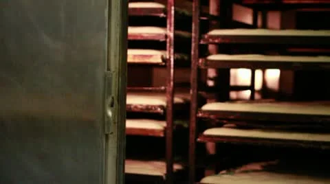 Tray shelves to Baker locking oven door Stock Footage 9436378