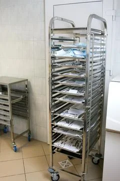 Tray for sterilization instruments. Sterilization room, instruments. Stock Photos