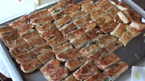 Tray with Turkish pie burek 3 Stock Footage 48067010