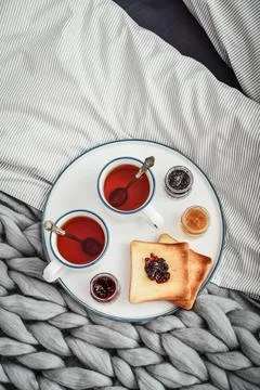 Tray with two cups of black  tea Stock Photos
