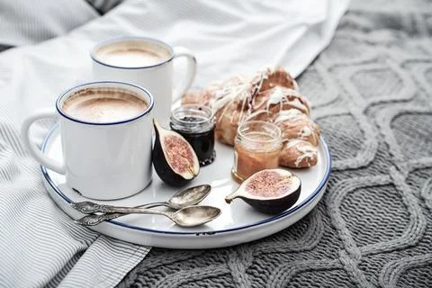 Tray with two cups of coffee Stock Photos