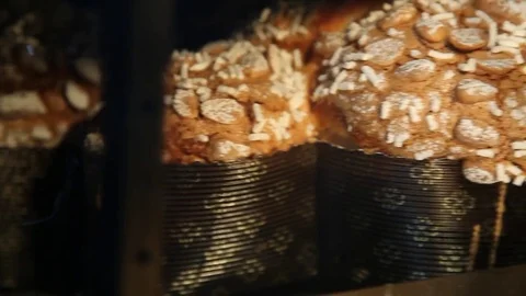 Trays of Easter cakes doves bake in the oven Stock Footage 84929727