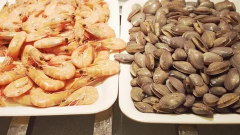 Trays with fresh seafood stock footage video Stock Footage