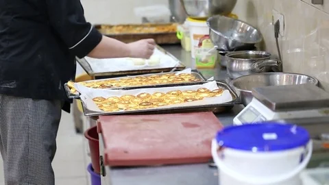 Trays with fried cheesecakes Stock Footage 72871725