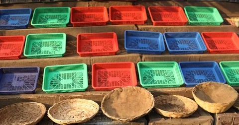 Trays in the shop Stock Footage 74287709