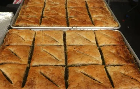 Trays of Spinach Pie Stock Photos