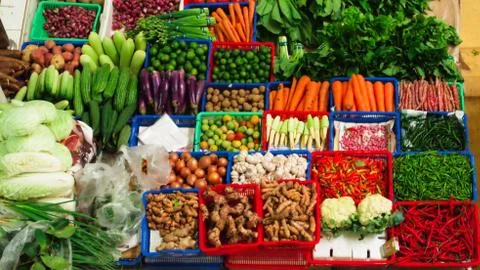 Trays of vegetables Stock Photos