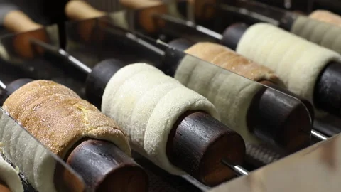 Trdelnik or trdlo on a showcase Stock Footage 232418482