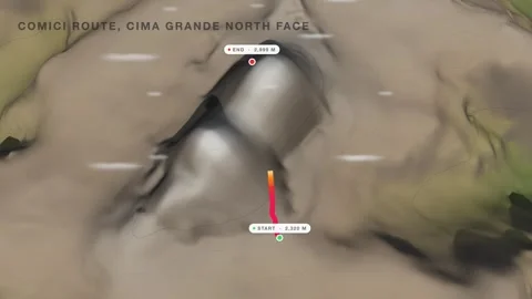 Tre cime di lavaredo comici route cima grande 3d terrain route map seamless loop Stock Footage 341900160