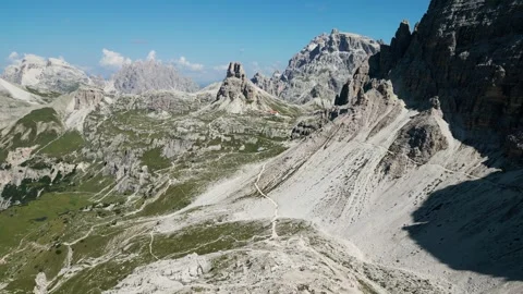 Tre Cime di Lavaredo, Dolomites, Alps, Italy - Drone video Stock Footage 304420295