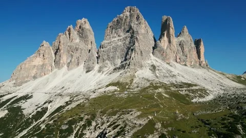 Tre Cime di Lavaredo, Dolomites, Alps, Italy - Drone video Stock Footage 304420337