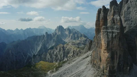 Tre Cime di Lavaredo rocks close up from drone. South Tirol, Europe, Italy. The Stock Footage 152171632