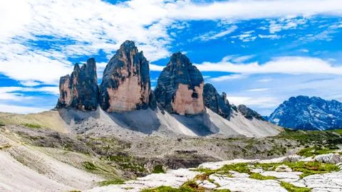 The Tre Cime di Lavaredo ( three peaks of Lavaredo) in the Italian Dolomites Foto stock