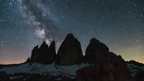 Tre Cime Di Lavaredo Timelapse Milkyway to Sunrise Stock Footage 127252810