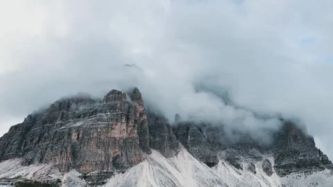 Tre Cime Peaks in Clouds – Dolomites Landscape Italy Stock Footage 330437326