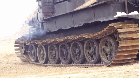 Tread catepillar and driving process Stock Footage 92365451