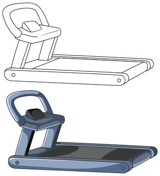Treadmill Exercise Machine Vector Illustration in Color and Line Art Illustrazione stock