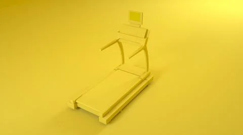 Treadmill Running Machine on yellow background. 3d rendering Stock Illustration