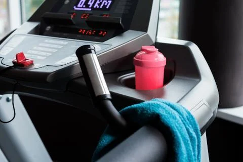 Treadmill with towel and shaker Stock Photos